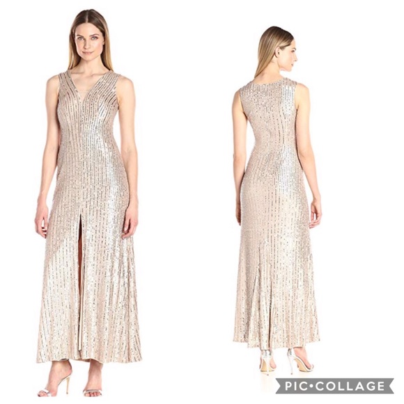 Aidan Mattox long Champaign sequence dress - Picture 3 of 4